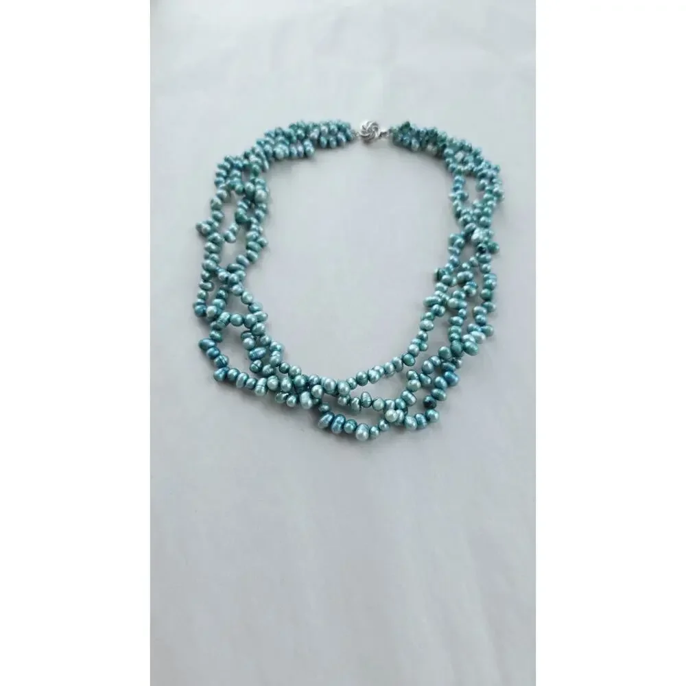 Genuine rice Pearl 3 strand Choker Necklace 16